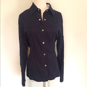 [St. John Sport] Navy Linen Blend Top Sz: S